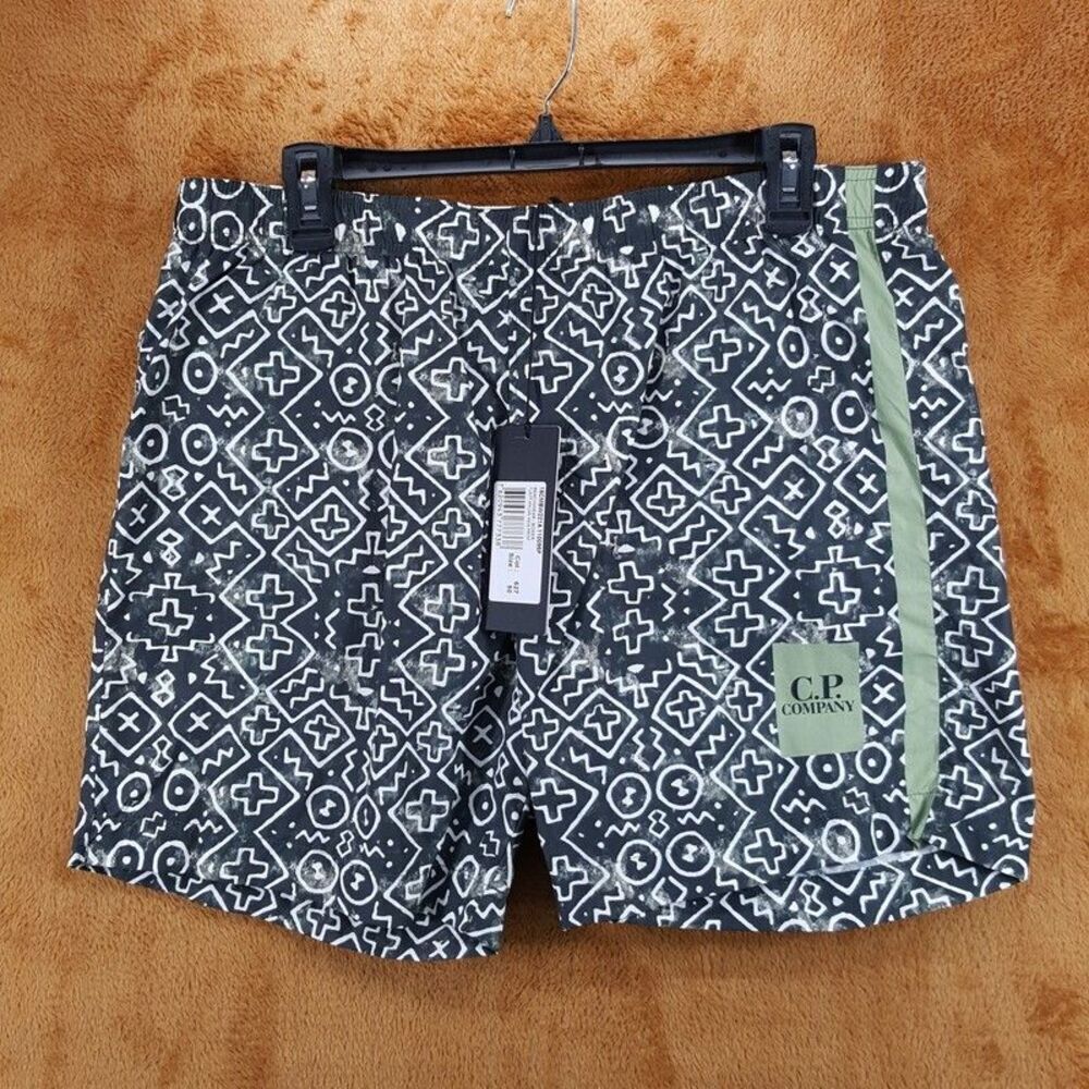 CP COMPANY Swimwear Mens Size 50 Black Green Swim Trunk Shorts Stripe Logo $285